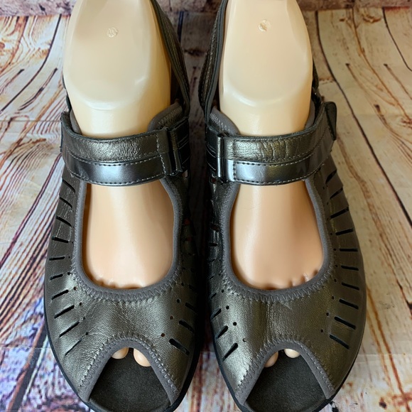 Privo By Clarks Peep Toe Slingback Wedge Sandals Pewter 9.5 - Picture 5 of 13